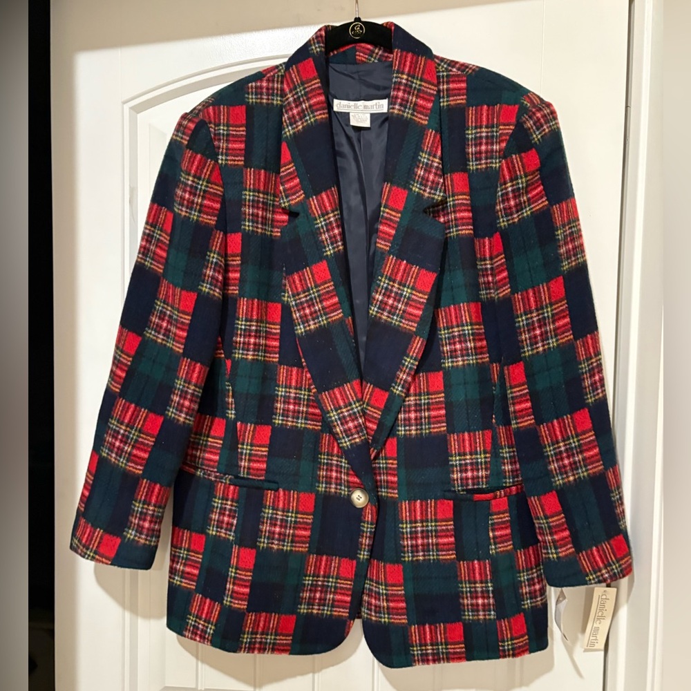 Danielle Martin Tartan Plaid Blazer NWT Holiday Preppy Vintage Style Small